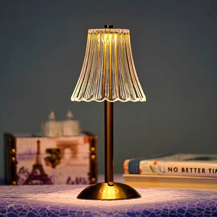 Crystal Table Lamp | Rechargeable Glow | Bedside, Desk | Gold