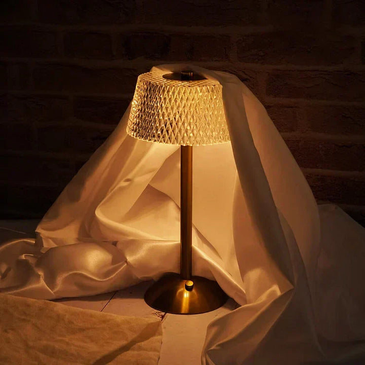 Crystal Table Lamp | Rechargeable Glow | Bedside, Desk | Gold