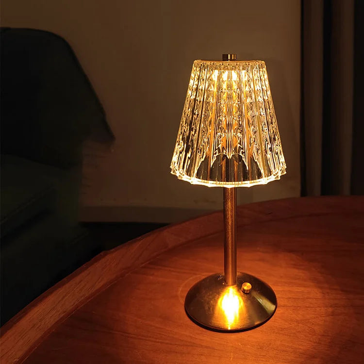Crystal Table Lamp | Rechargeable Glow | Bedside, Desk | Gold