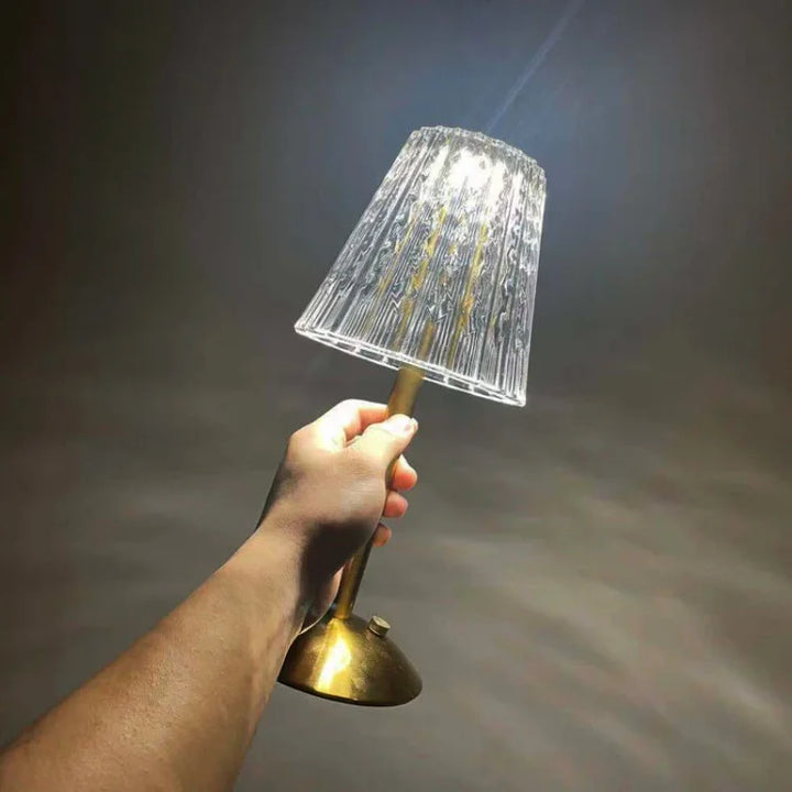 Crystal Table Lamp | Rechargeable Glow | Bedside, Desk | Gold