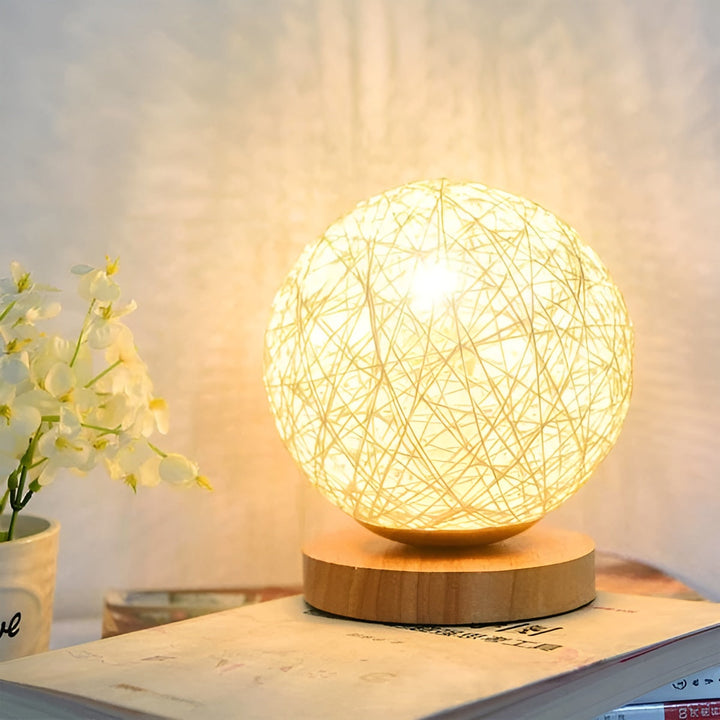 Rattan Ball Table Lamp | Warm Ambient Glow, USB | Bedroom, Desk | Beige