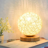Rattan Ball Table Lamp | Warm Ambient Glow, USB | Bedroom, Desk | Beige