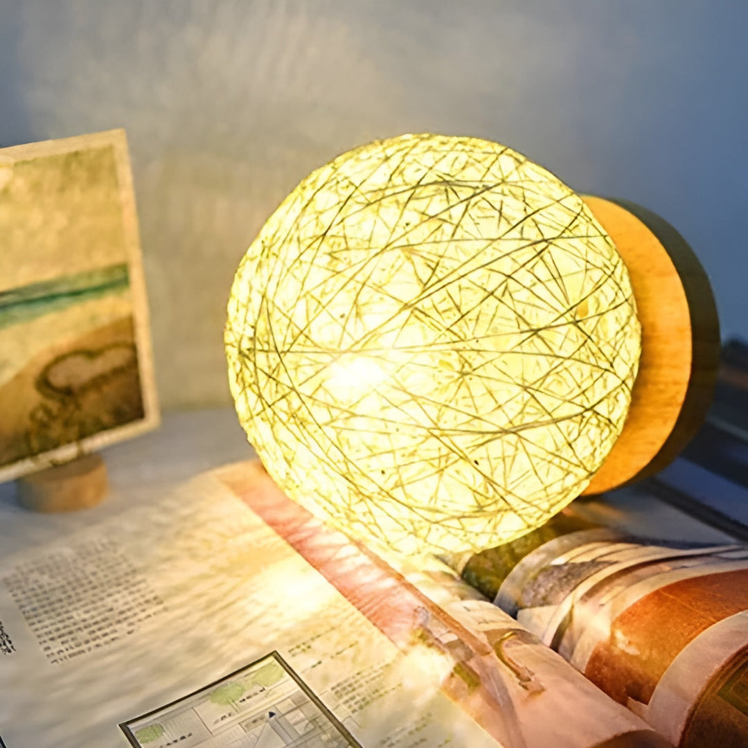 Rattan Ball Table Lamp | Warm Ambient Glow, USB | Bedroom, Desk | Beige