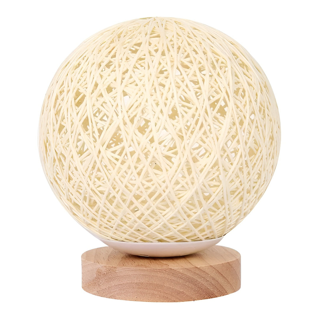 Rattan Ball Table Lamp | Warm Ambient Glow, USB | Bedroom, Desk | Beige