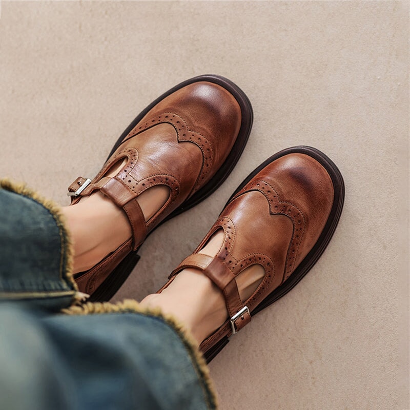 Covernorth Women's Leather Brogue Mary Janes