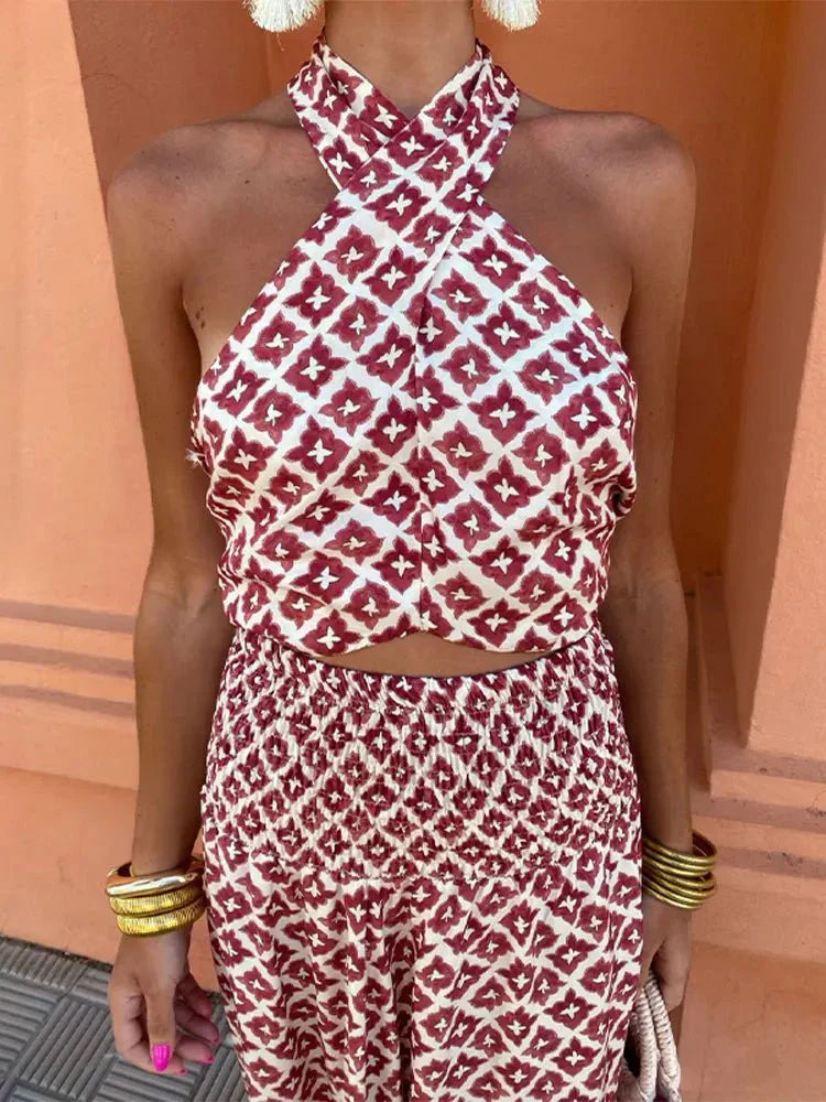 Covernorth Women's Geometric Print Halter Maxi Dress