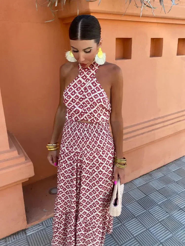 Covernorth Women's Geometric Print Halter Maxi Dress