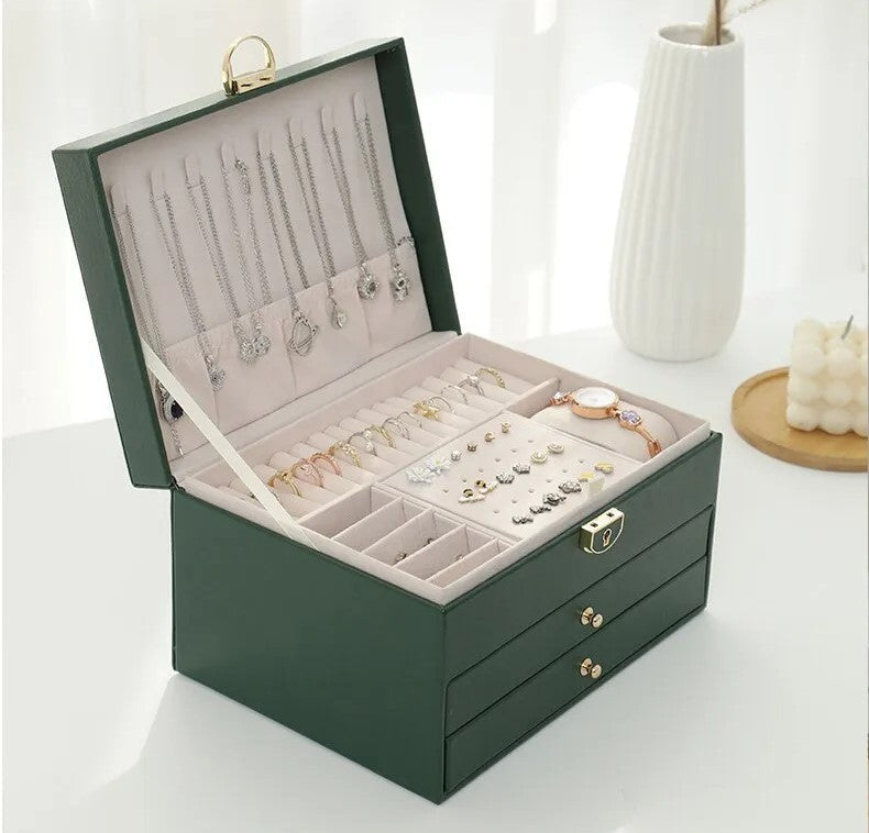 Quilted Leather Lock Jewelry Organizer