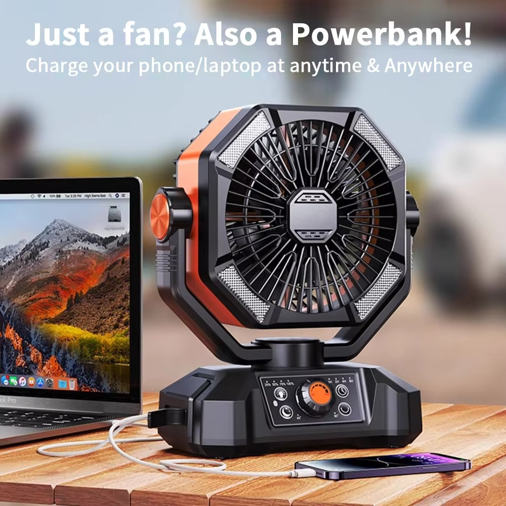 Portable Camping Fan | Power Bank & LED Light | Tent & Patio