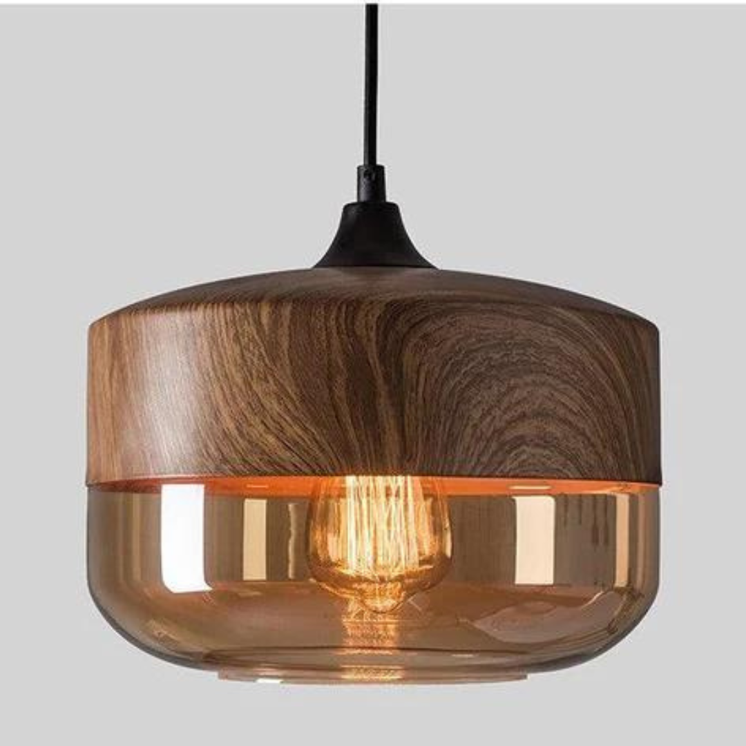 Amber Glass Wood Pendant Lamp