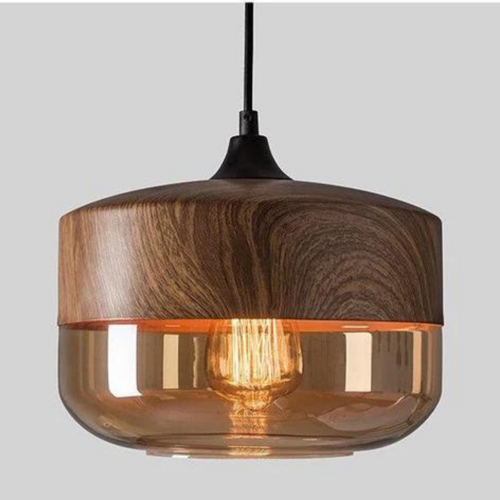 Amber Glass Wood Pendant Lamp