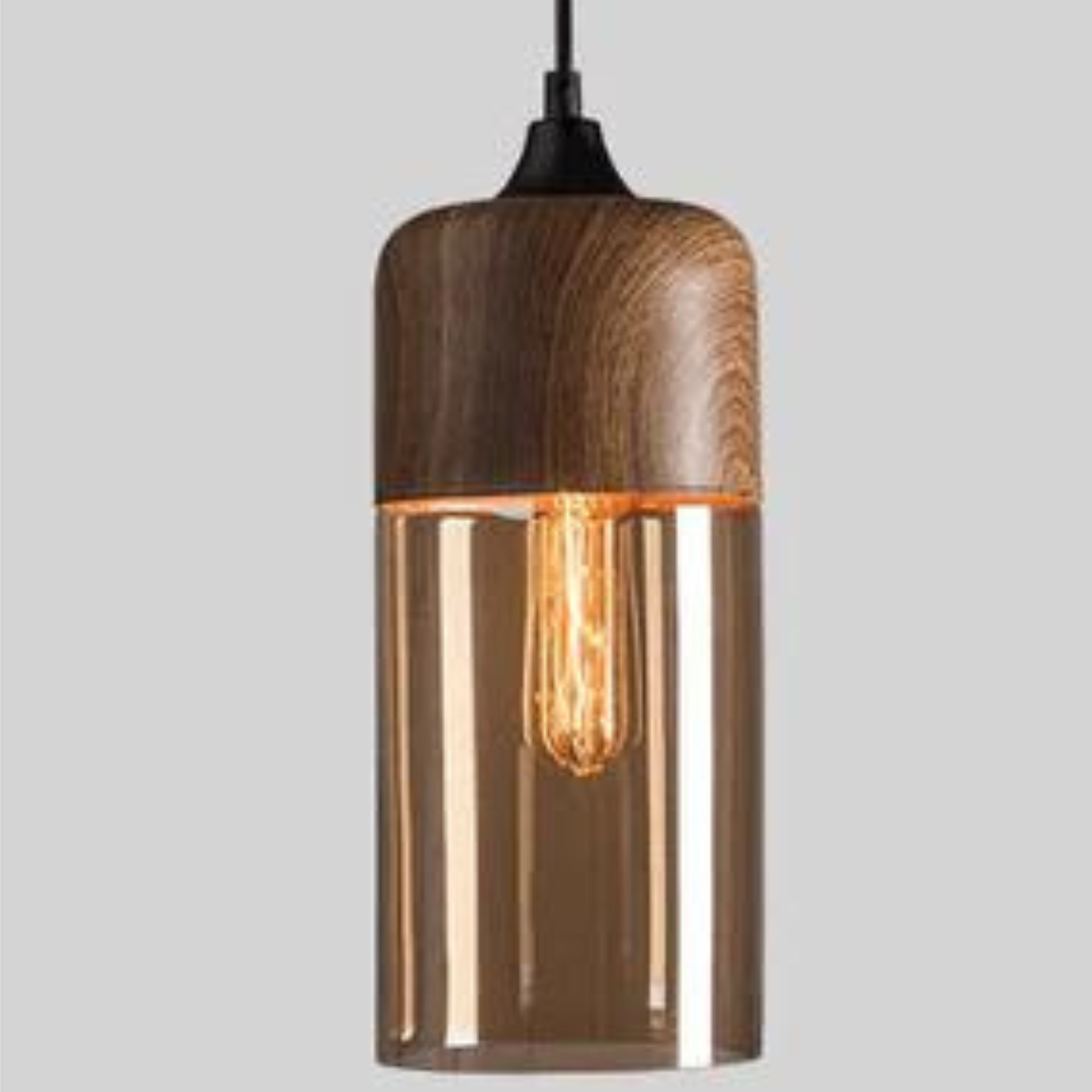 Amber Glass Wood Pendant Lamp