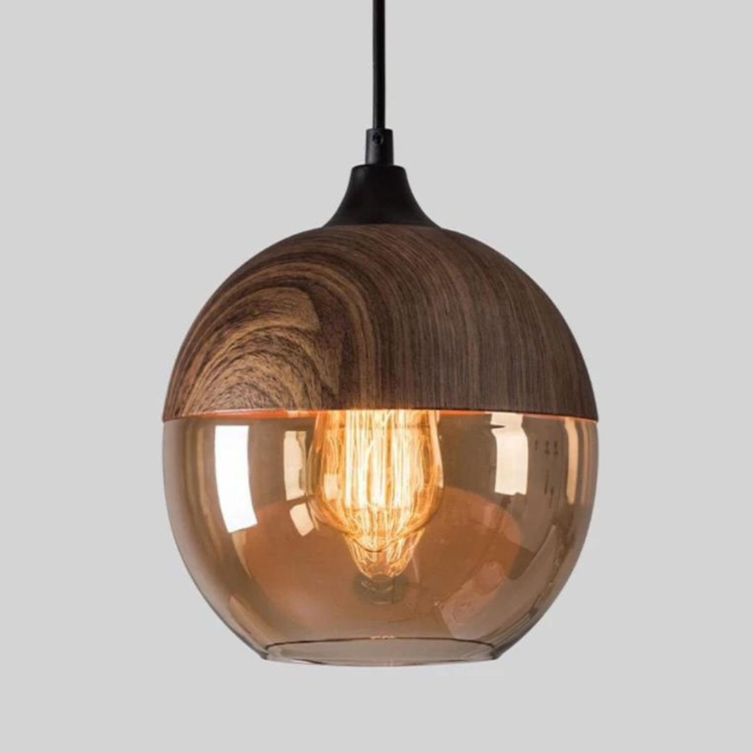 Amber Glass Wood Pendant Lamp
