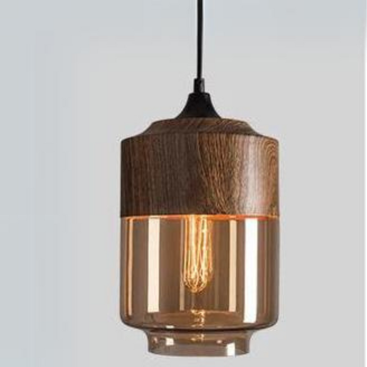 Amber Glass Wood Pendant Lamp