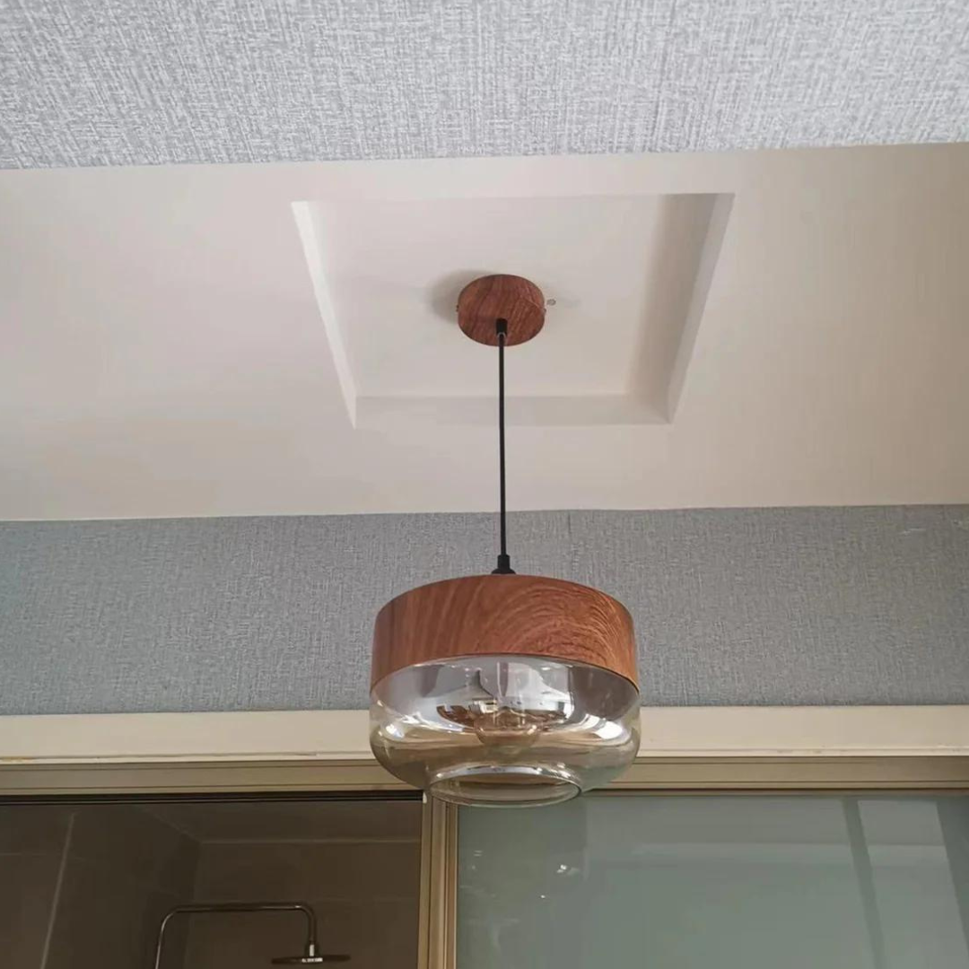 Amber Glass Wood Pendant Lamp