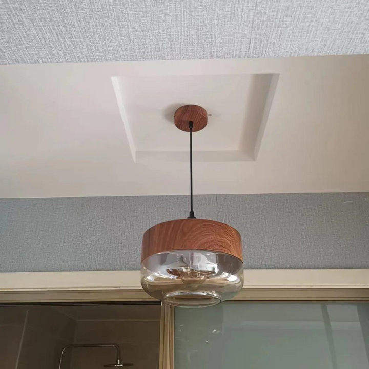 Amber Glass Wood Pendant Lamp