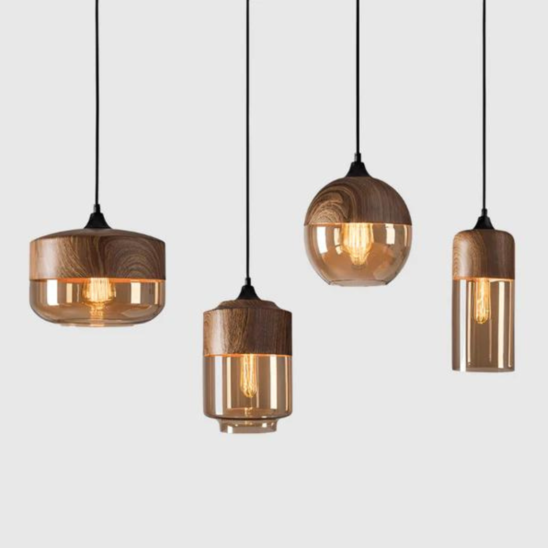 Amber Glass Wood Pendant Lamp