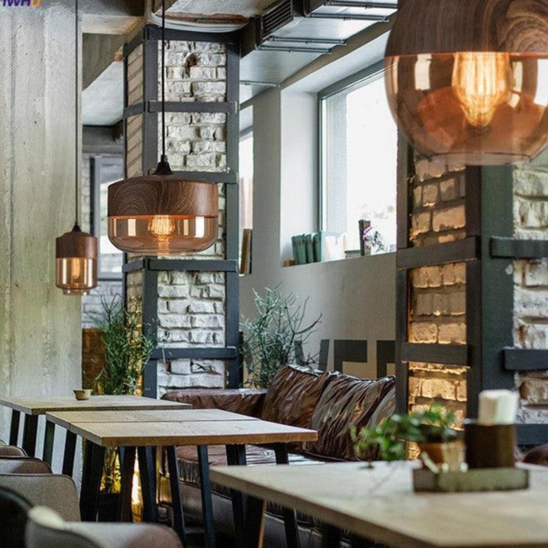 Amber Glass Wood Pendant Lamp