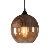 Amber Glass Wood Pendant Lamp