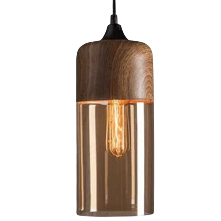 Amber Glass Wood Pendant Lamp