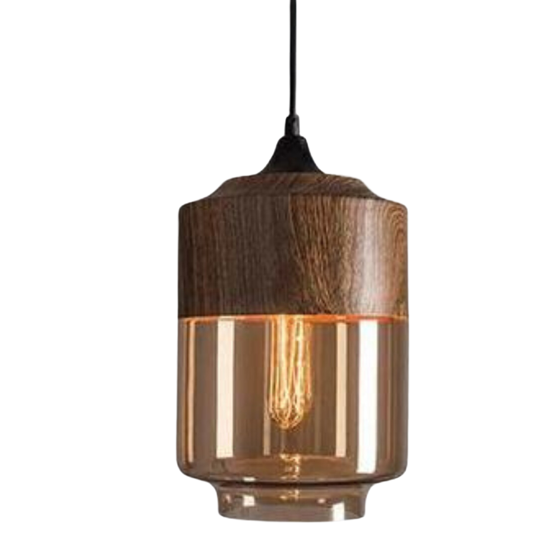 Amber Glass Wood Pendant Lamp