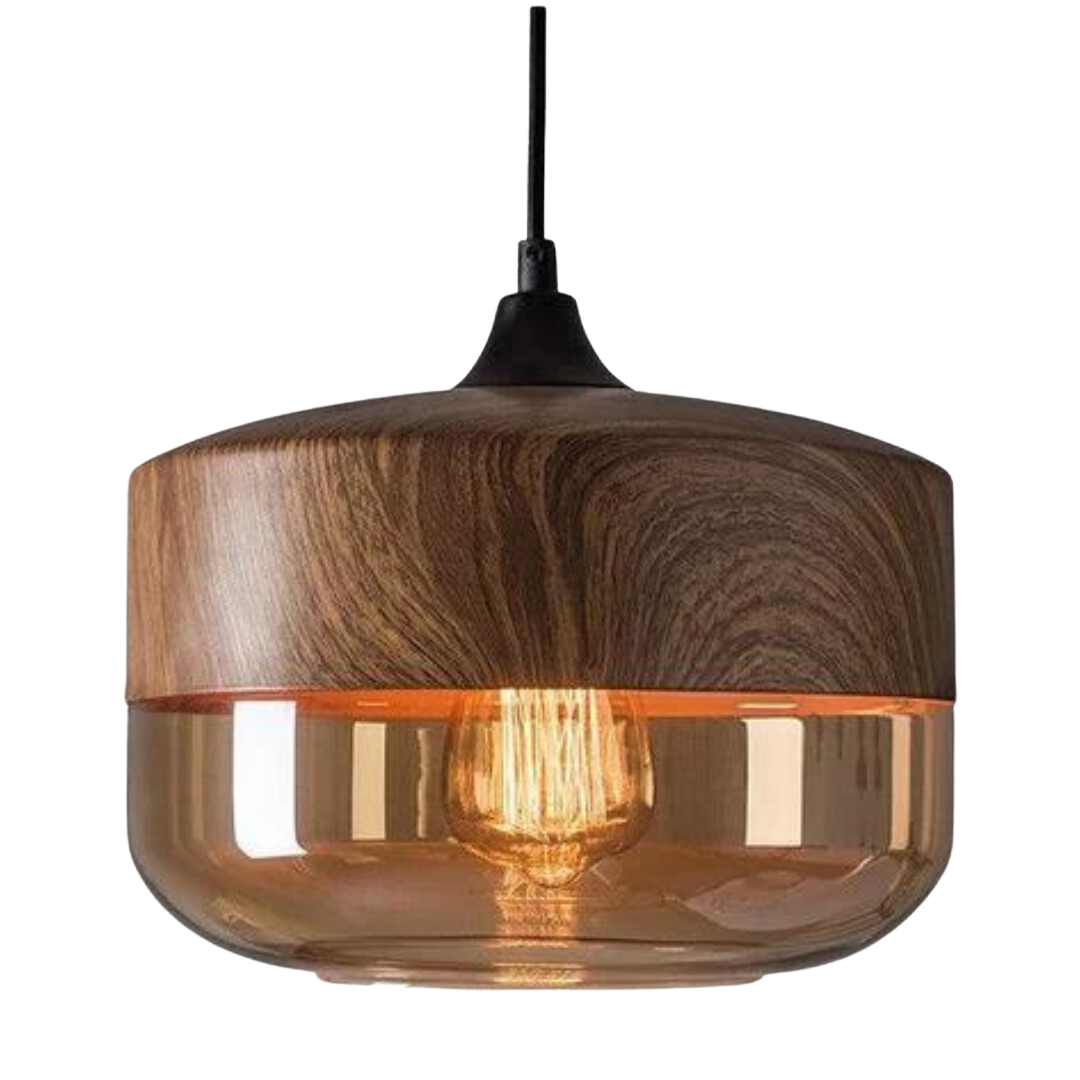 Amber Glass Wood Pendant Lamp