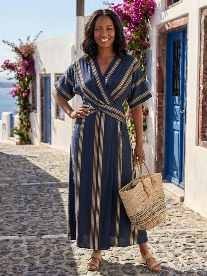 Women's Striped Wrap Maxi Dress