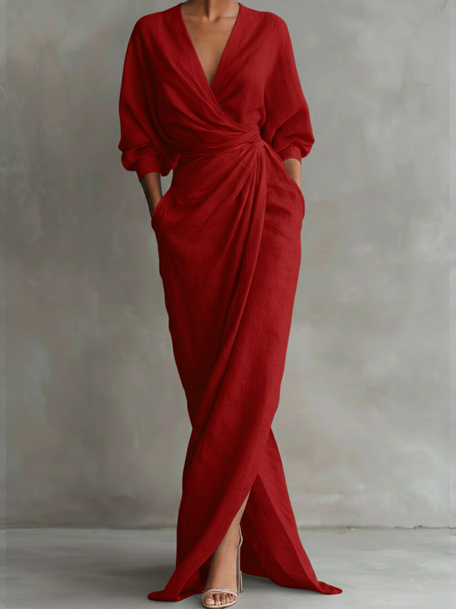 Women’s Linen-Blend Draped Maxi Dress