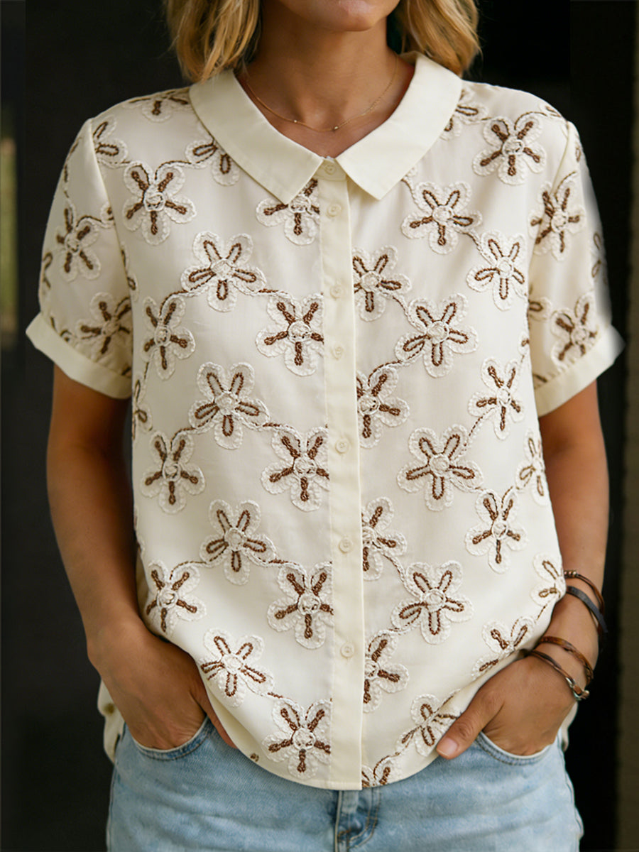 Women's Floral Embroidered Button-Down Blouse