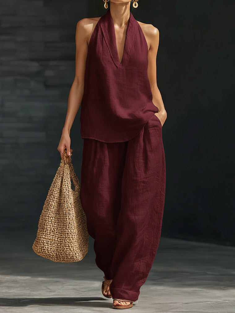 Covernorth Women's Halter Neck Top and Wide-Leg Pants Set