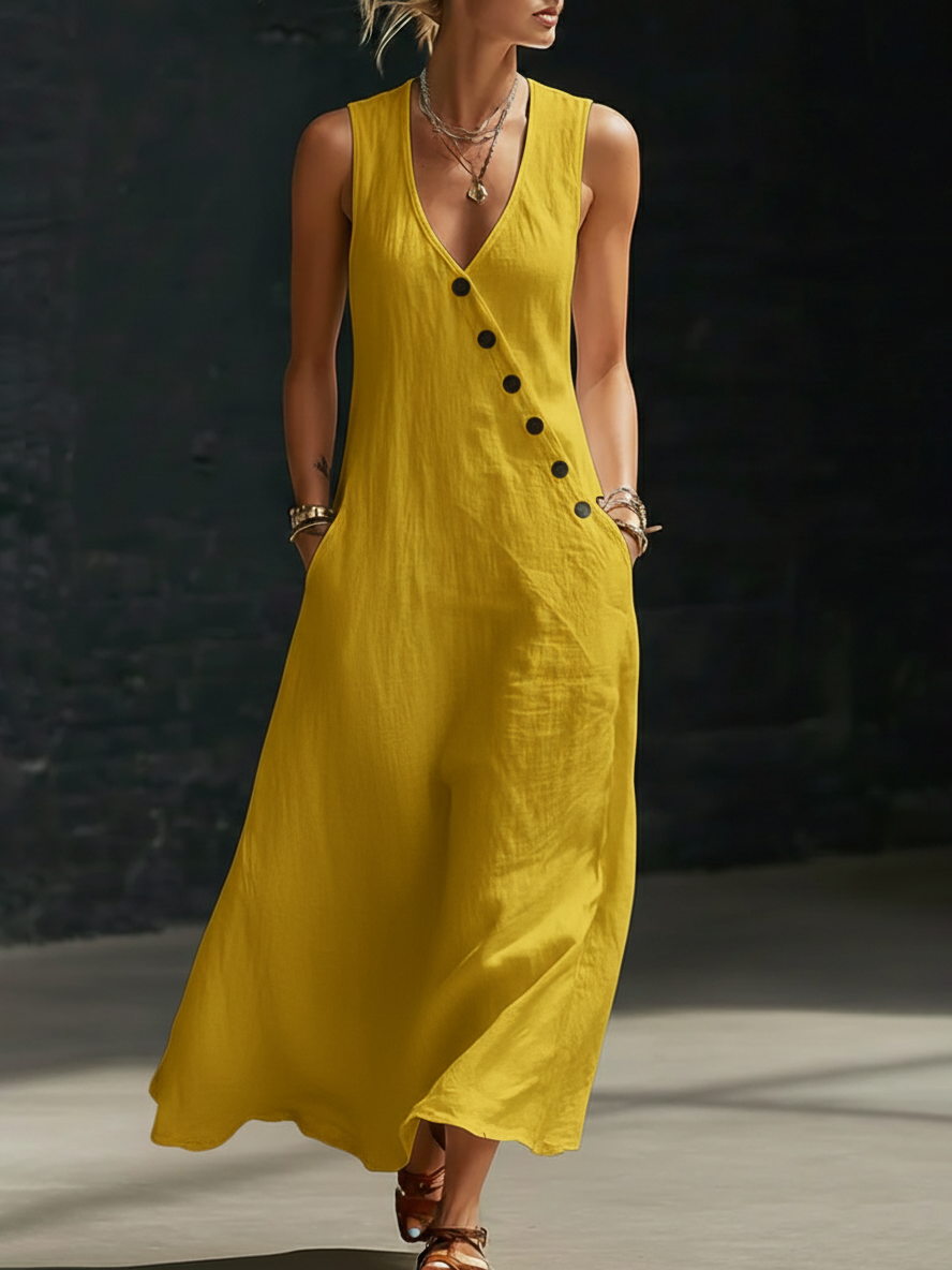 Covernorth Women's V-Neck Button Maxi Dress