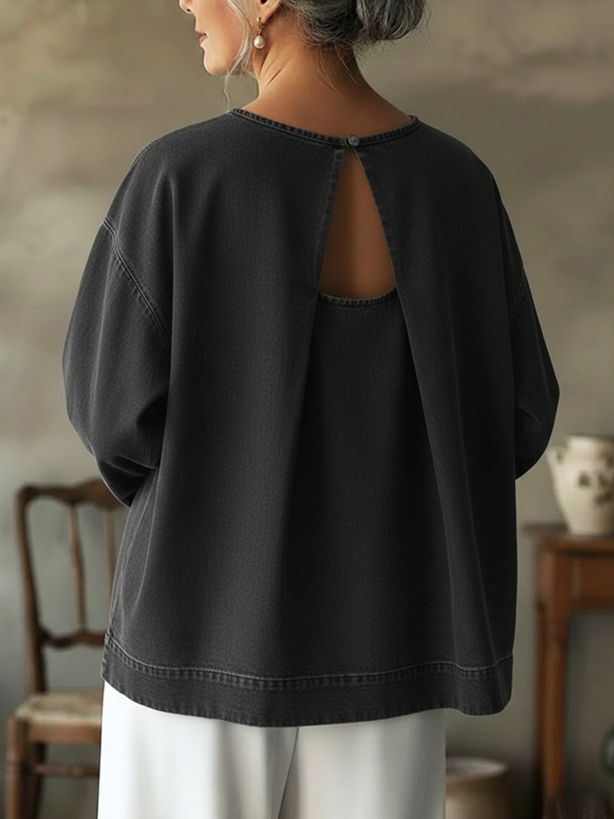 Women’s Cutout-Back Denim Blouse