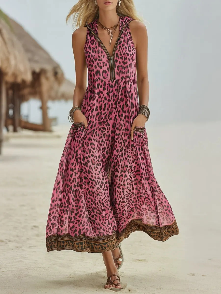 Covernorth Women's Leopard Print Hooded Maxi Dress