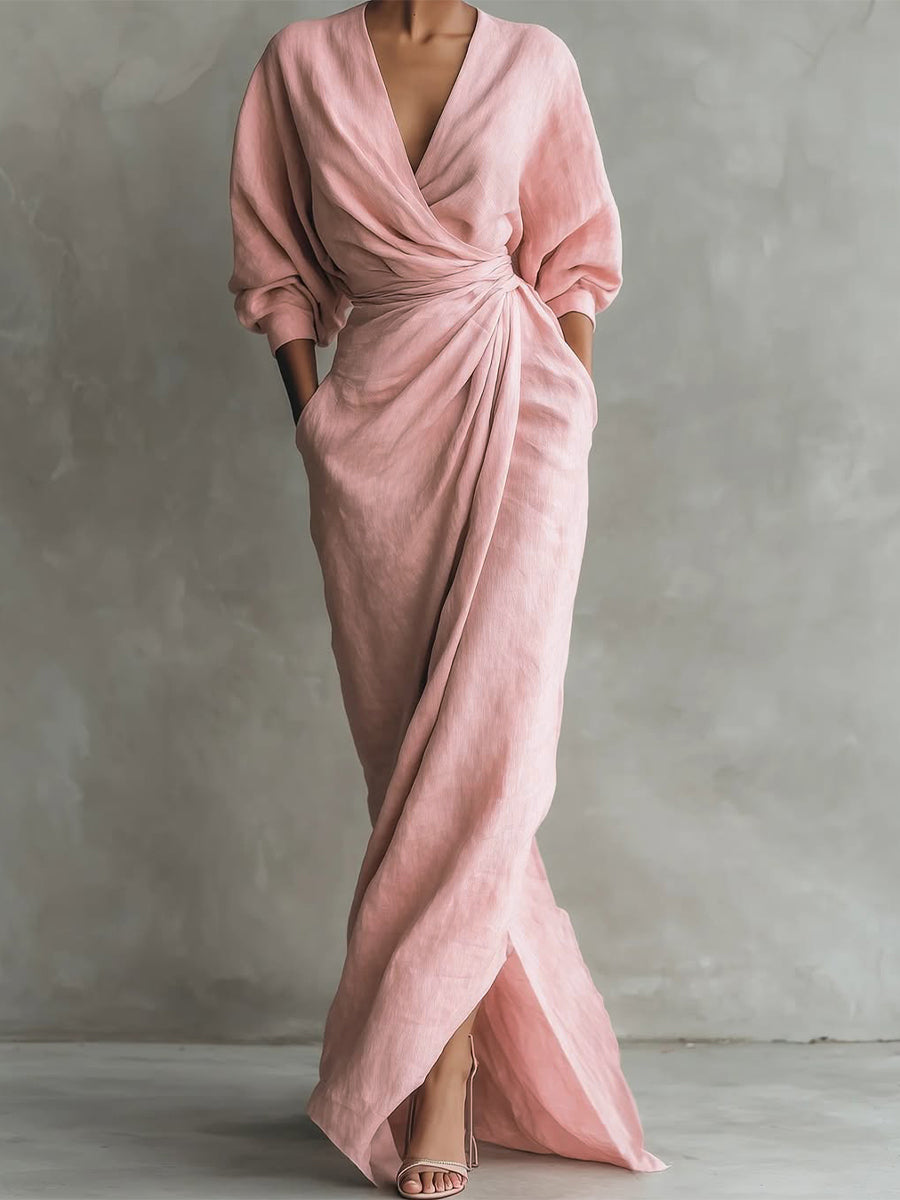 Women’s Linen-Blend Draped Maxi Dress