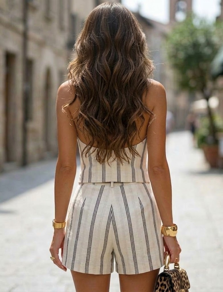 Women's Pinstripe Halter Vest and Shorts Set