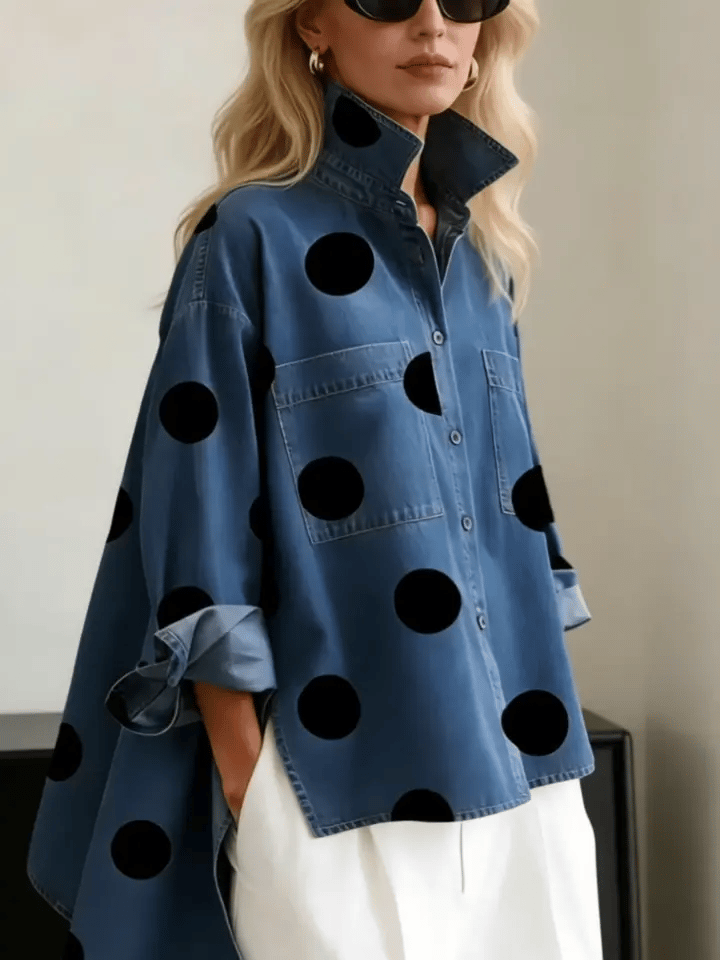 Women's Polka Dot Oversized Denim Shirt
