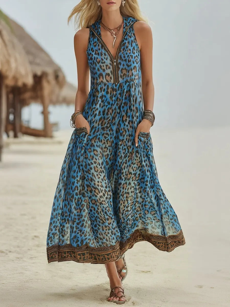 Women’s Hooded Leopard Print Maxi Dress