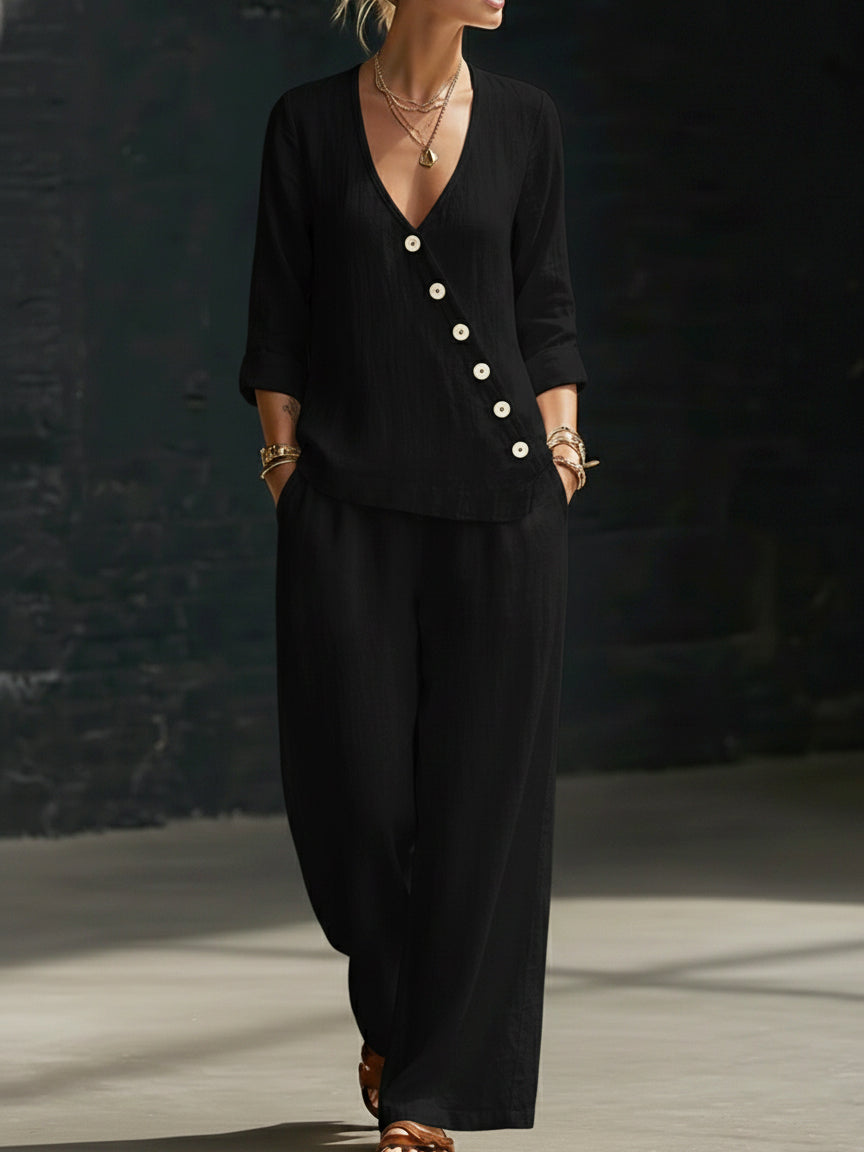 Covernorth Women's Button Linen-Blend Two-Piece Set