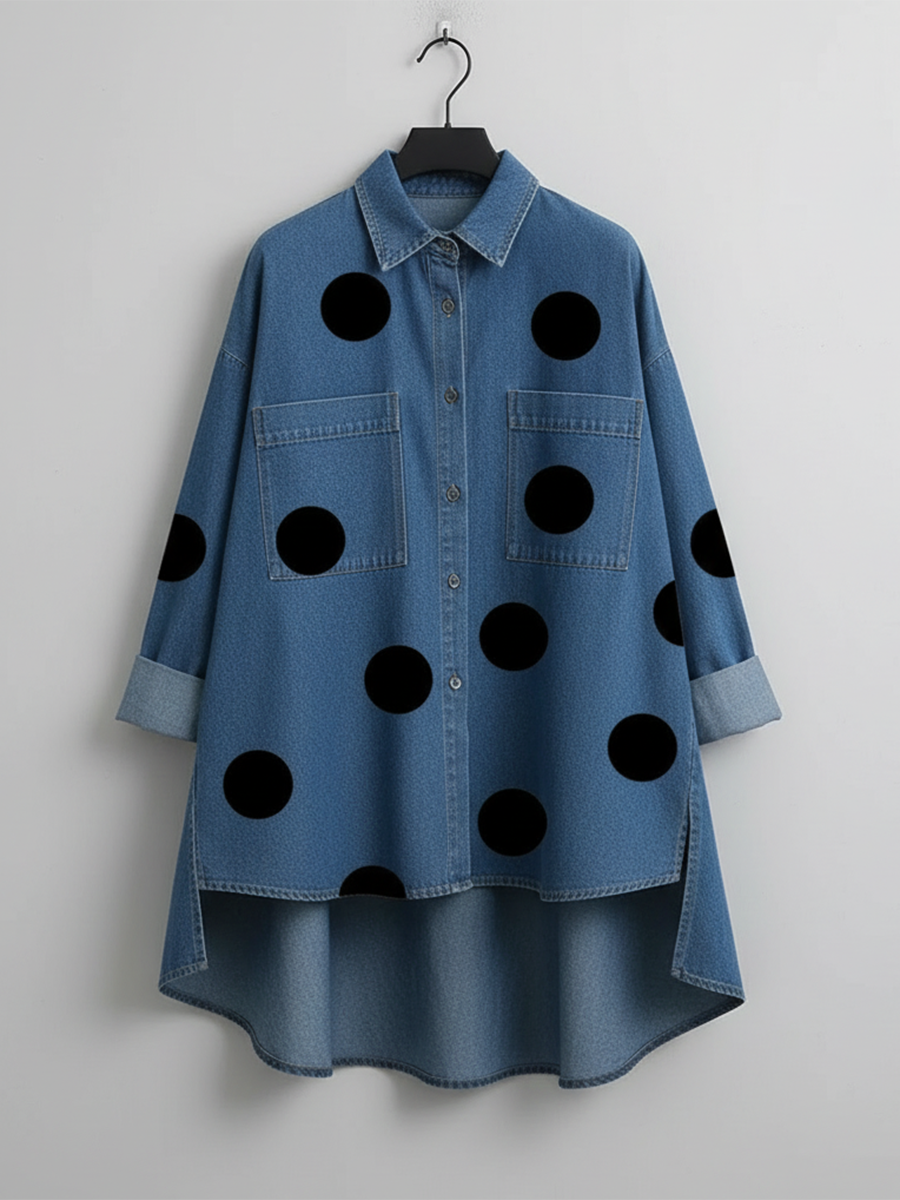 Women's Polka Dot Oversized Denim Shirt