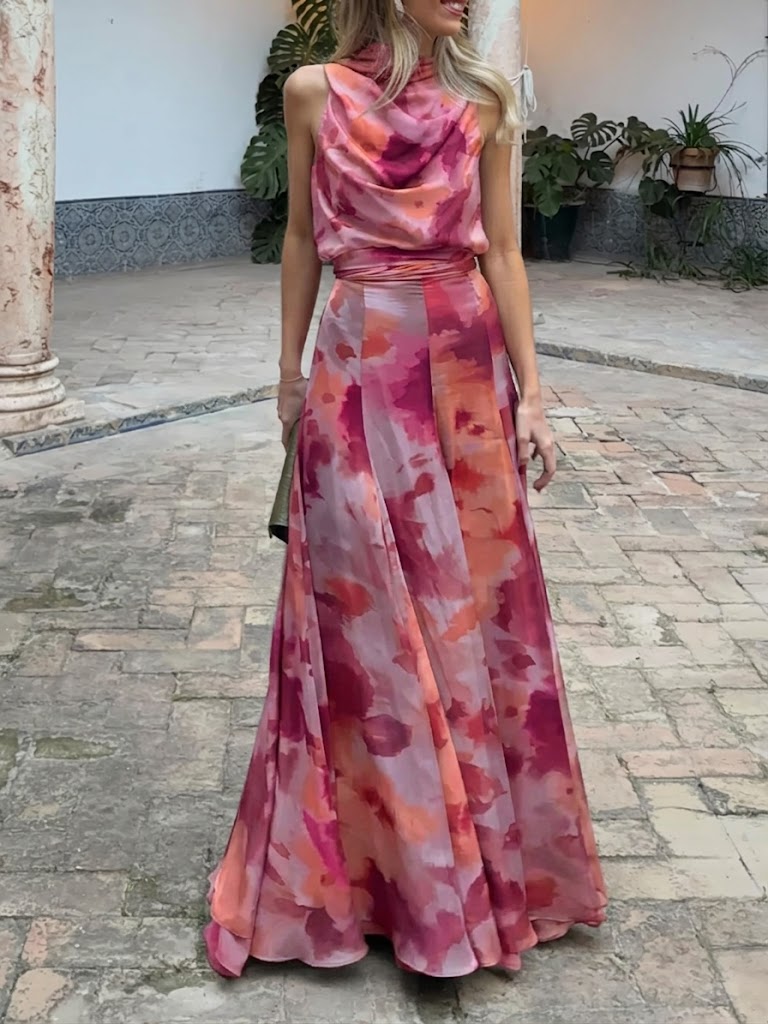Covernorth Women's Cowl Neck Abstract Print Maxi Dress
