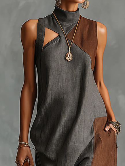 Covernorth Sleeveless High-Neck Colorblock Maxi Dress