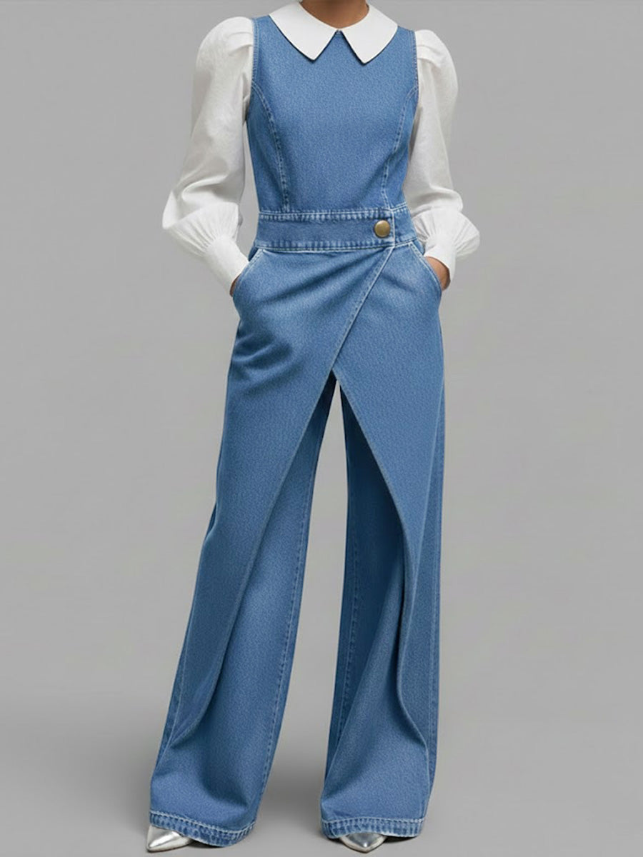 Covernorth Women's Denim Wrap-Front Jumpsuit