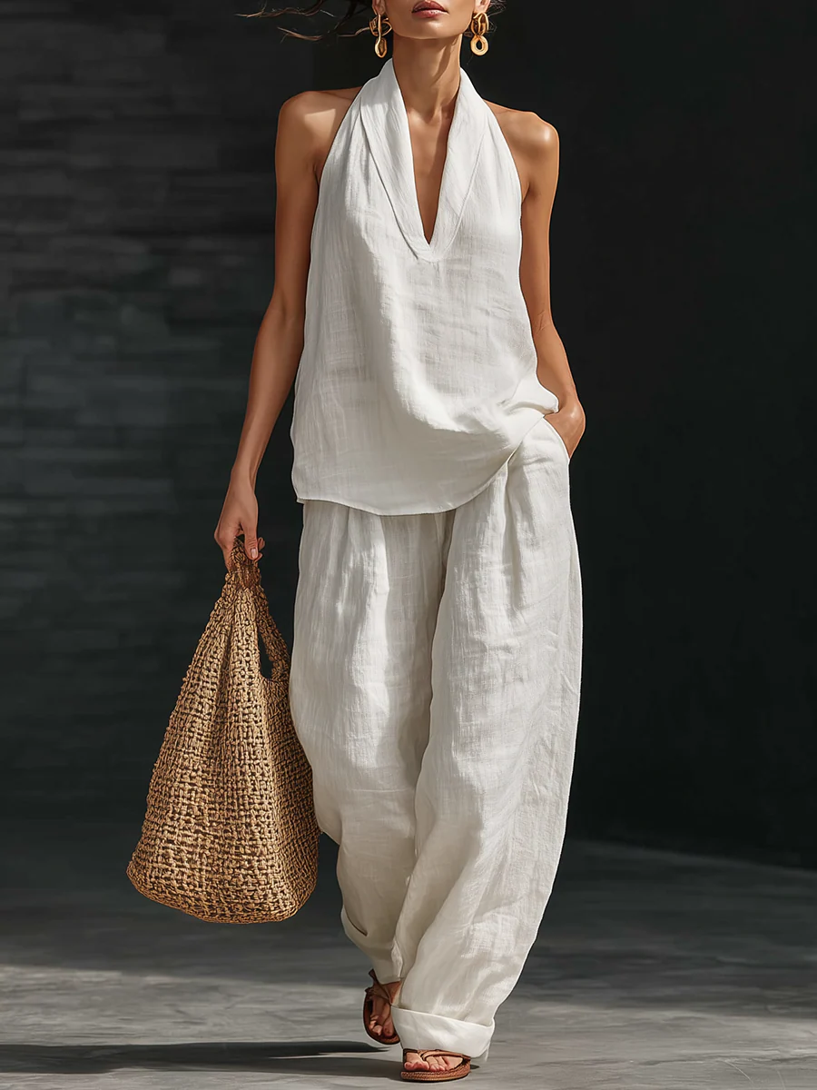 Covernorth Women's Halter Neck Top and Wide-Leg Pants Set