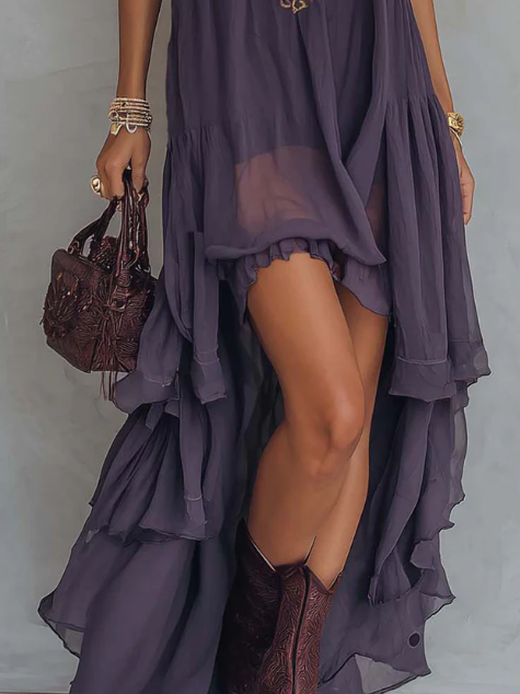 Covernorth Backless High-Low Halter Maxi Dress
