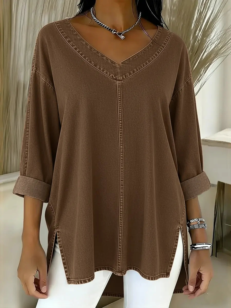 Covernorth Women’s Oversized V-Neck Denim Tunic Top