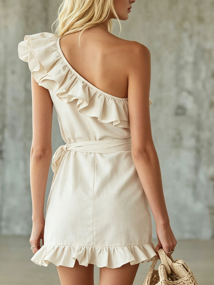 Covernorth Women's One-Shoulder Ruffle Mini Dress