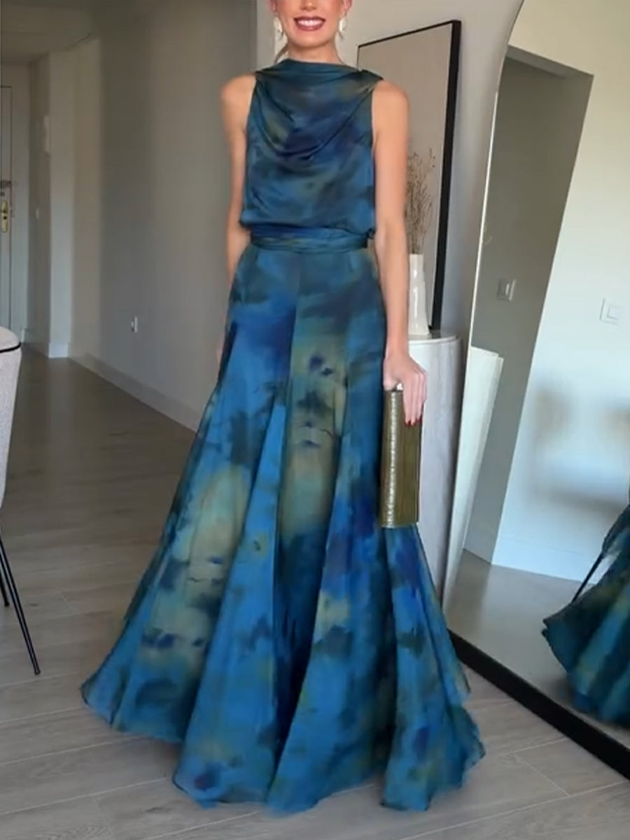 Covernorth Women's Cowl Neck Abstract Print Maxi Dress
