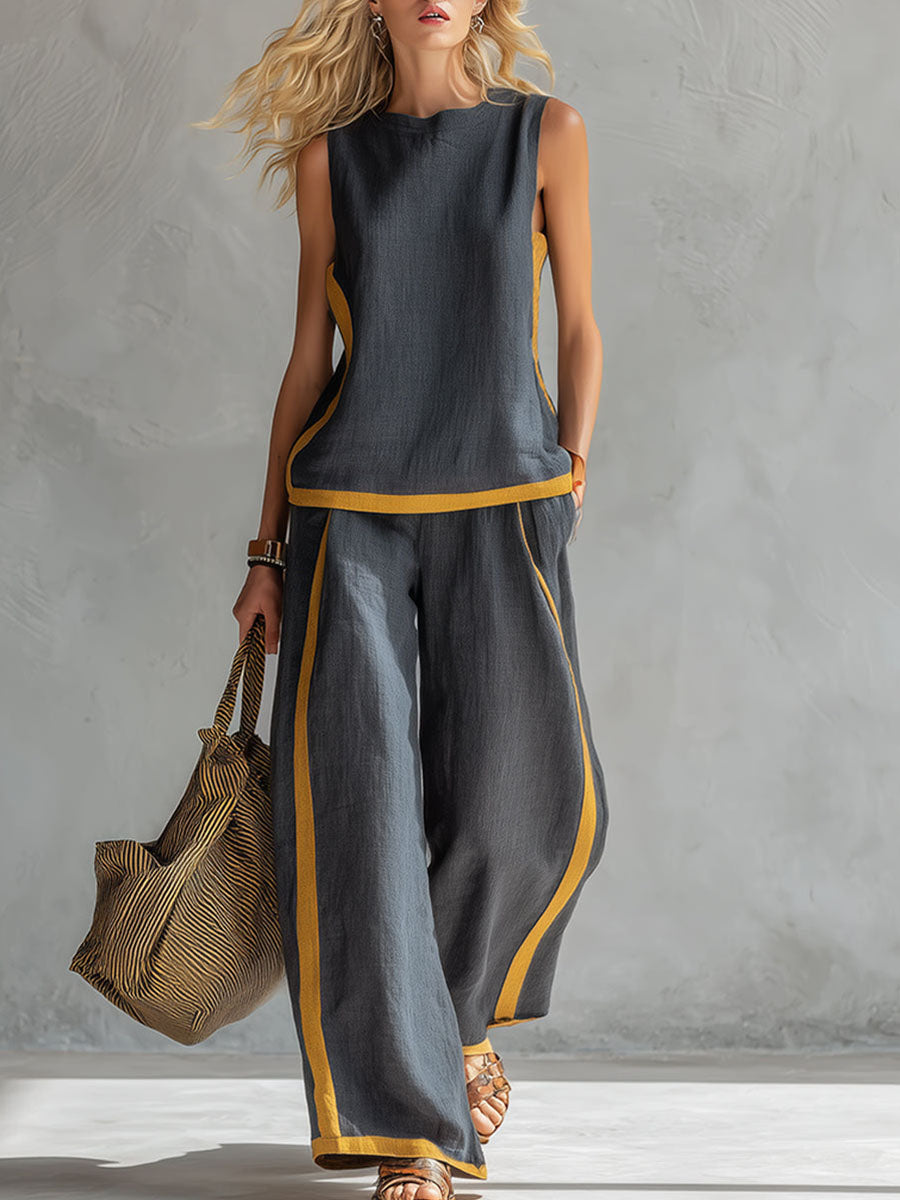 Covernorth Women’s Two-Piece Linen Top and Wide-Leg Trousers Set