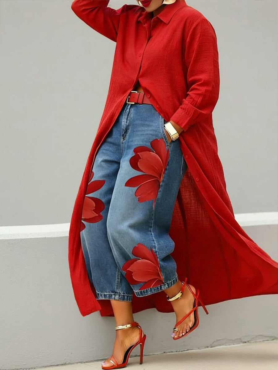 Women's Longline Button-Up Shirt Dress