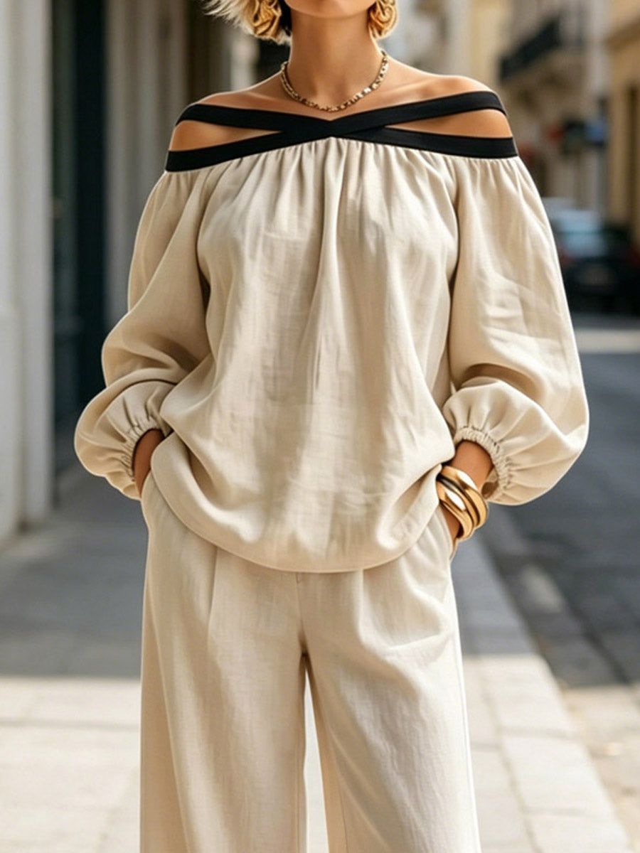 Women's Off-the-Shoulder Linen Two-Piece Set